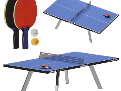Professional Table Tennis Equipment Including Blue Table Rackets And Balls 3d model