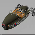 Vintage Olive Green MG Sports Car With Orange Interior And Round Badge