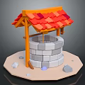 Red Roof Orange Frame Gray Stone Well Garden Ornament With Small Stones