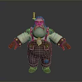 Cartoon Man With White Beard Red Nose Tool On Hat Fur Lined Coat Brown Overalls