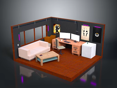 Dining Table Set In Modern Living Room Interior With Sofa Coffee Table And Wooden Floor 3d model