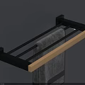 Wall Mounted Black Metal Towel Rack With Wooden Accent And Gray Towel