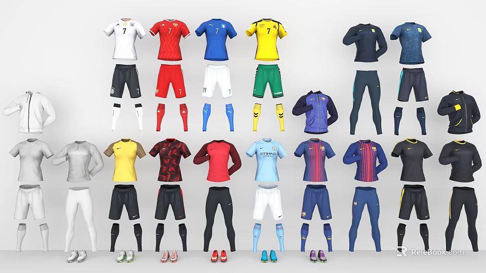 Assorted Sports Clothes Including Shirts Pants And Shoes In Different Colors 3d model 