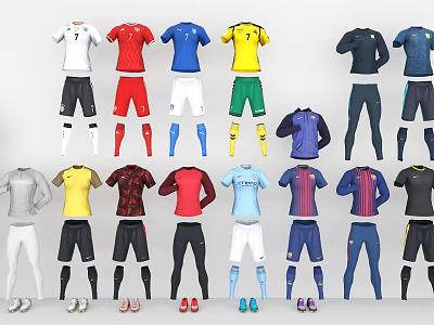 Assorted Sports Clothes Including Shirts Pants And Shoes In Different Colors 3d model