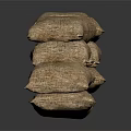 Brown Sandbags Stacked In Pyramid Formation For Barrier On Reflective Dark Background