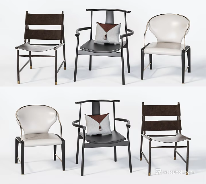 Modern Armchairs With Different Colors Leather Fabric And Metal Frames Design 3d model