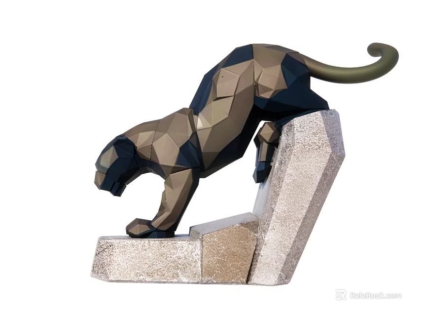 Geometric Panther Sculpture With Abstract Design Standing On Stone Base 3d model