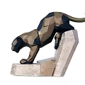 Geometric Panther Sculpture With Abstract Design Standing On Stone Base 3d model