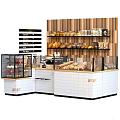 Bakery Bar Counter With White Tile Design Wooden Stripe Backdrop And Fresh Bread