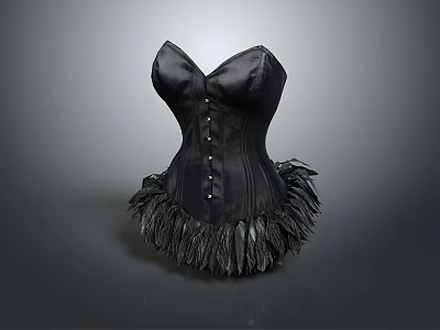 Black Corset With Feather Trim And Decorative Buttons For Fashionable Outfits 3d model