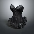 Black Corset With Feather Trim And Decorative Buttons For Fashionable Outfits