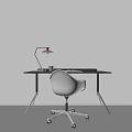 Minimalist Home Office Desk with Lamp Laptop Coffee Cup White Chair and Sunlight Shadows