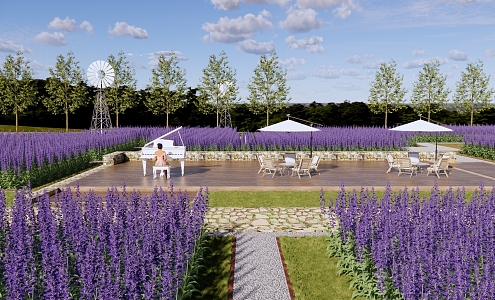 Modern Park Lavender Park Landscape Romantic Flower Sea Internet Celebrity Tourist Attractions Sage Purple Flower Field 3d model