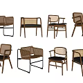 Modern Leisure Chairs With Wooden Frame Wicker Details And Cushioned Seats