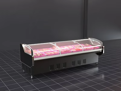 Commercial Display Freezer With Curved Glass Lid And Chilled Items On Wheels 3d model