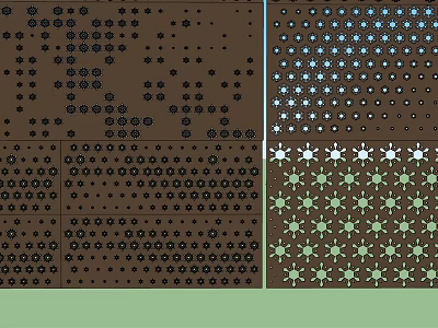 Diverse Decorative Geometric Patterns with Blue Green White Motifs on Brown Background 3d model