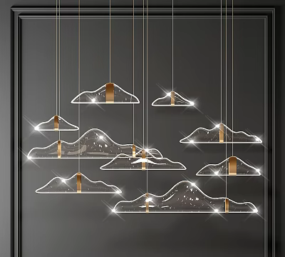Modern Cloud Shaped Crystal Chandelier With Transparent Pendants And Gold Metal Brackets 3d model