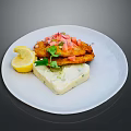 Crispy Fried Fillet Topped with Fresh Tomato Salsa Cilantro Creamy Mashed Potatoes and Lemon Wedge