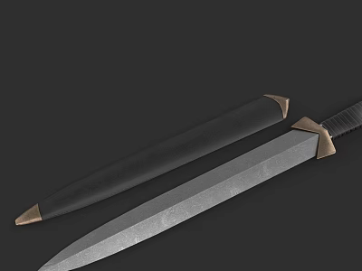 Traditional Handmade Sword With Sharp Metallic Blade Black Scabbard And Brass Fittings 3d model