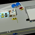 Industrial Automotive Service Workshop With Shell Logo Two Cars And Repair Bays