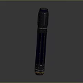 Futuristic Sci Fi Weapon Black Metallic Body with Orange Accent Sleek Cylindrical Blue Glowing Details