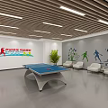 Indoor Sports Fitness Space With Table Tennis Table Sports Murals Green Plants White Chairs