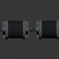 Two Black Industrial Cable Reels With Gray Bases And Metal Frames