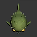 Cartoon Style Green Pufferfish Character With Big Yellow Eyes Spikes White Belly and Green Fins