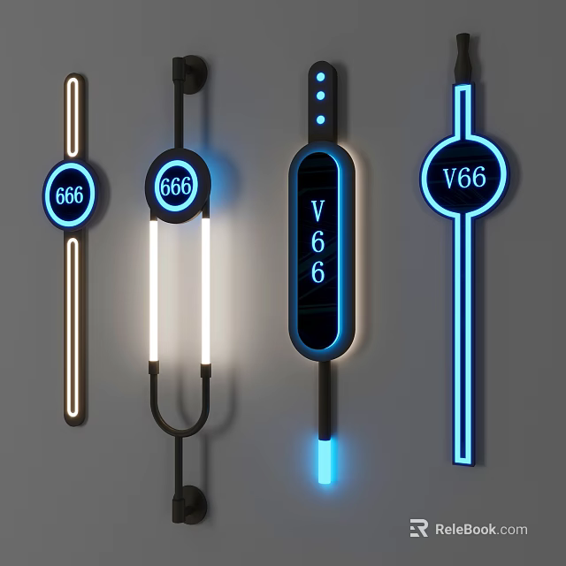 Modern Neon Signs With Different Shapes Illuminated Numbers And Colorful Lights 3d model 