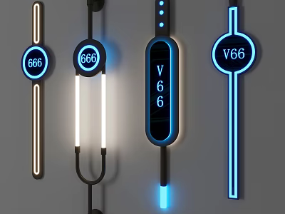 Modern Neon Signs With Different Shapes Illuminated Numbers And Colorful Lights 3d model