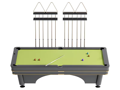 Professional Billiard Table With Green Felt Surface Balls Cues And Cue Racks 3d model
