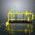 Industrial Yellow Piping System With Valves Supports And Green Components