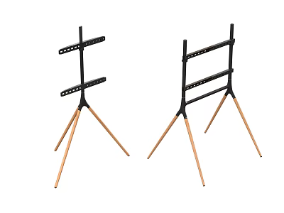 TV Stand with Black Metal Structure and Wooden Tripod Legs for Home Use 3d model
