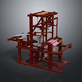 Traditional Wooden Weaving Loom With Intricate Frame And Working Parts