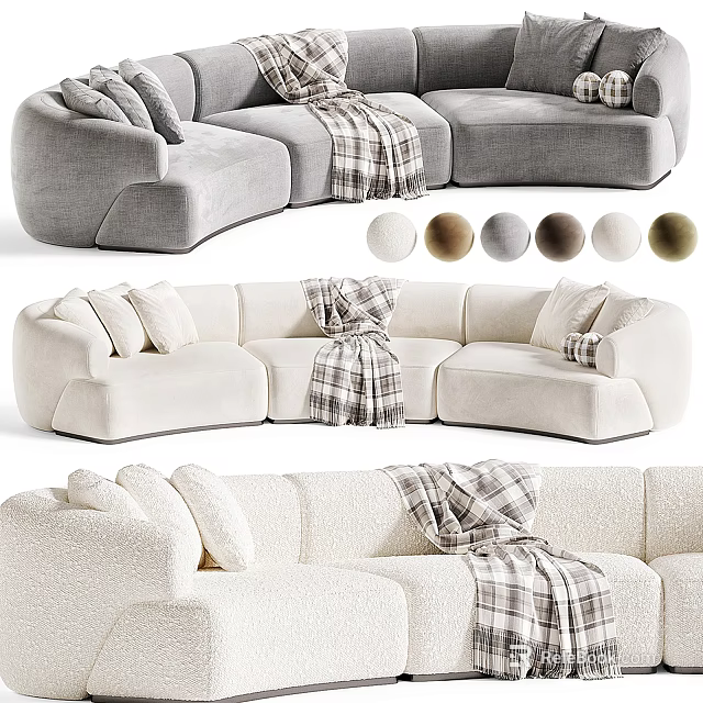 Comfortable Sectional Sofa With Multiple Color Options Throw Blanket And Pillows 3d model 