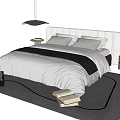 Modern Double Bed With Upholstered Headboard White Bedding Gray Throw And Bedside Tables 3d model