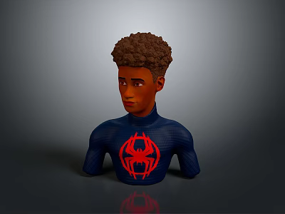 SpiderMan Bust Figure With Curly Hair Blue Suit And Red Spider Logo 3d model