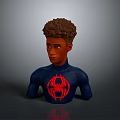 SpiderMan Bust Figure With Curly Hair Blue Suit And Red Spider Logo