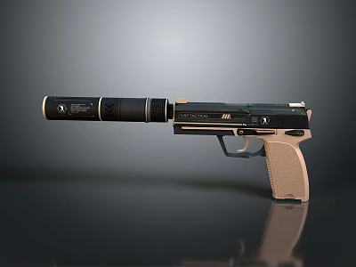 Modern Tactical Weapon Pistol With Suppressor Black Gold Finish And Grip Design 3d model Modern Tactical Weapon Pistol With Suppressor Black Gold Finish And Grip Design 3d model