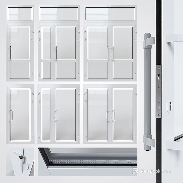 Modern Double Doors Interior Design With Glass Panels And White Frames 3d model 