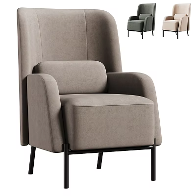 Modern Sofa and Coffee Table Set with Gray Green Beige Upholstered Armchairs Black Slim Legs 3d model