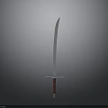 Single Medieval Sword With Metal Blade Wooden Handle And Cross Guard On Dark Background