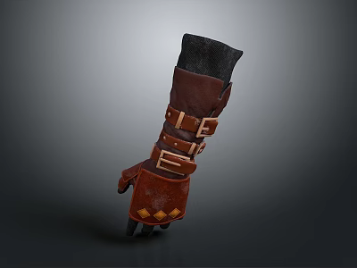 Medieval Fantasy Weapon Gauntlet With Brown Leather Metal Buckles And Black Lining 3d model