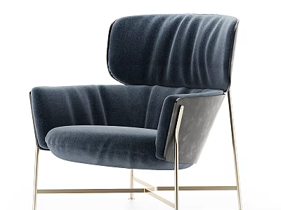 Modern Navy Blue Velvet Accent Chair With Curved Backrest And Metal Frame Legs 3d model