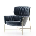 Modern Navy Blue Velvet Accent Chair With Curved Backrest And Metal Frame Legs