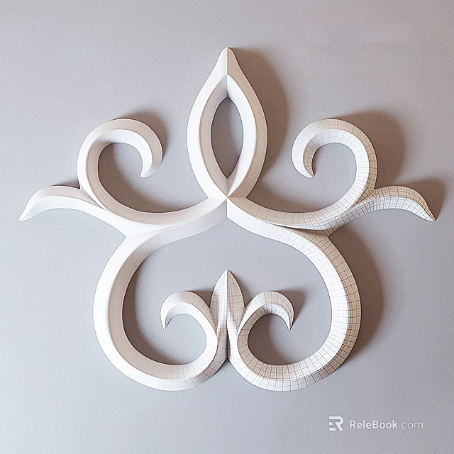 Ornate White 3D Plaster Carving Wall Decor With Intricate Design 3d model 