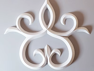 Ornate White 3D Plaster Carving Wall Decor With Intricate Design 3d model