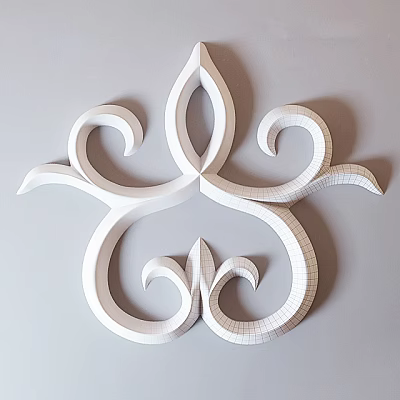 Ornate White 3D Plaster Carving Wall Decor With Intricate Design 3d model
