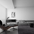 Modern Minimalist Grey Living Room Design With Plush Sofa Cozy Chair And Soft Area Rug