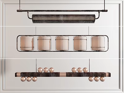 Modern Chandeliers Collection With Geometric Frames Cylindrical Shades And Spherical Decorations 3d model